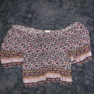 Forever 21 Antique Floral Print Off Shoulder Shirt